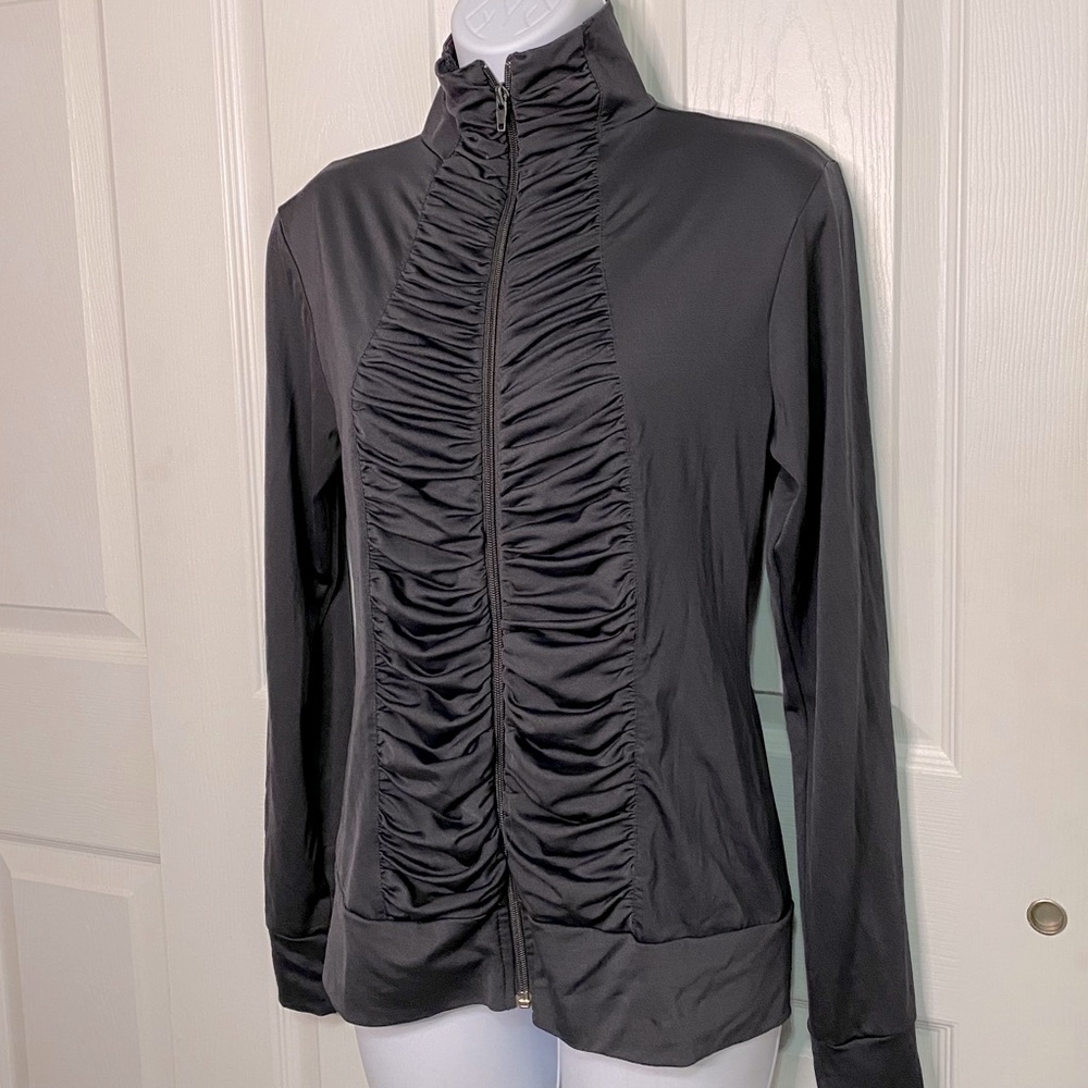 Ruched Front Gray Track Jacket - Picture 2 of 4